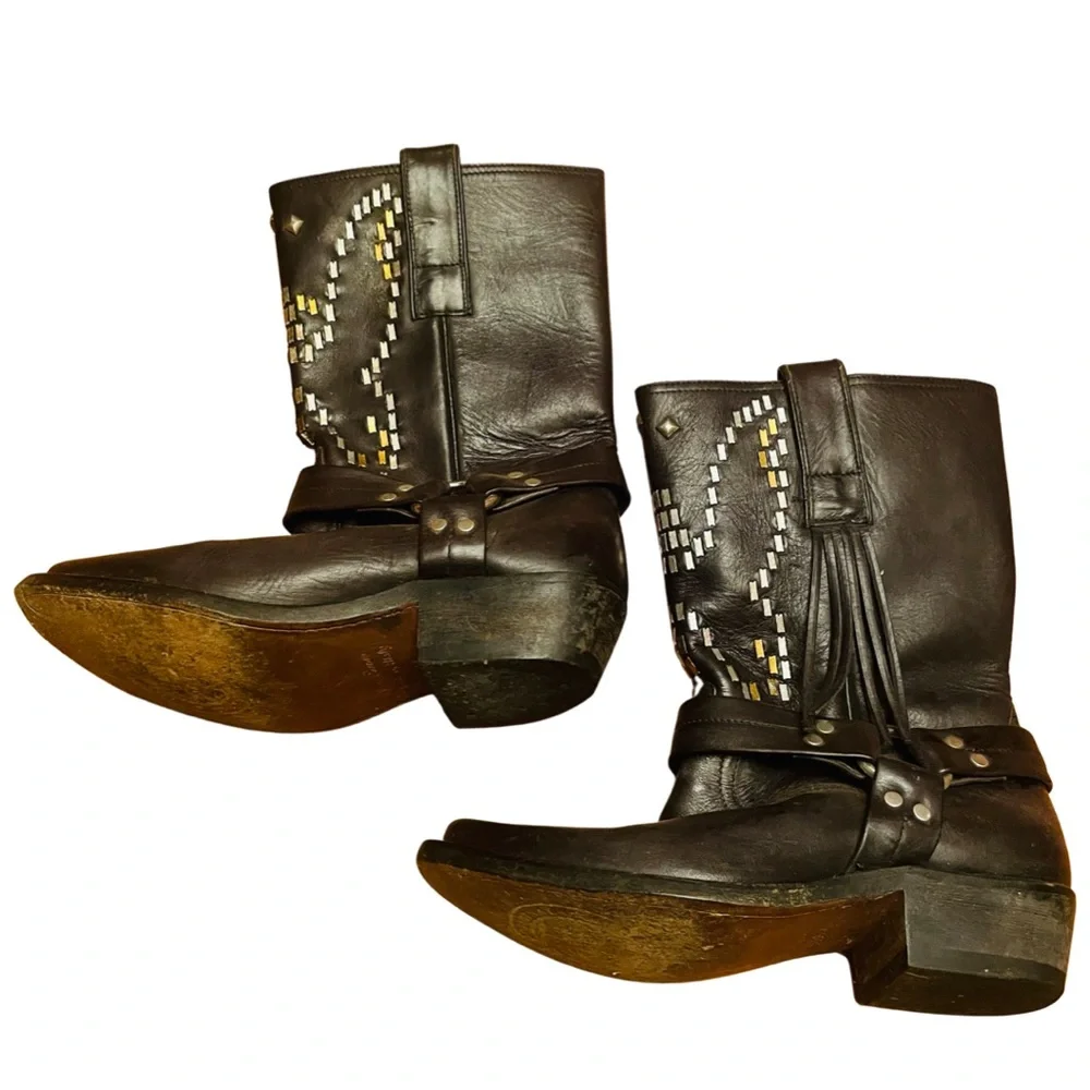 Golden Goose Deluxe Brand Leather Boots with silver Studded Butterfly Vero Cuoio - Picture 3 of 15